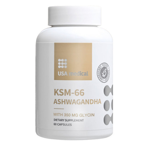 USA medical Ashwagandha® KSM66 kapszula glicinnel 60 db